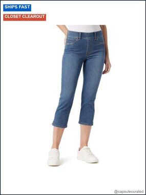 Pull On High Rise Capri Jeans Stretchable Spandex Blend
